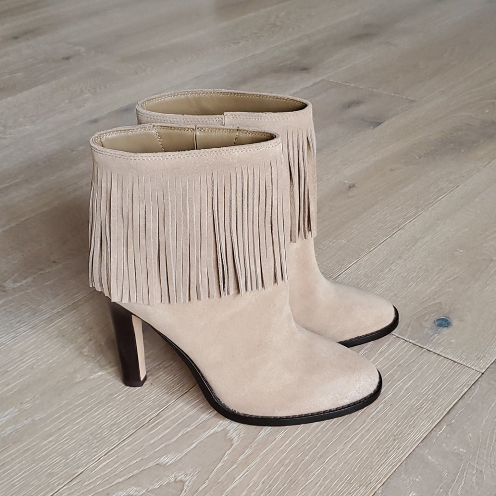 Joie Beige Suede Fringe Ankle Booties